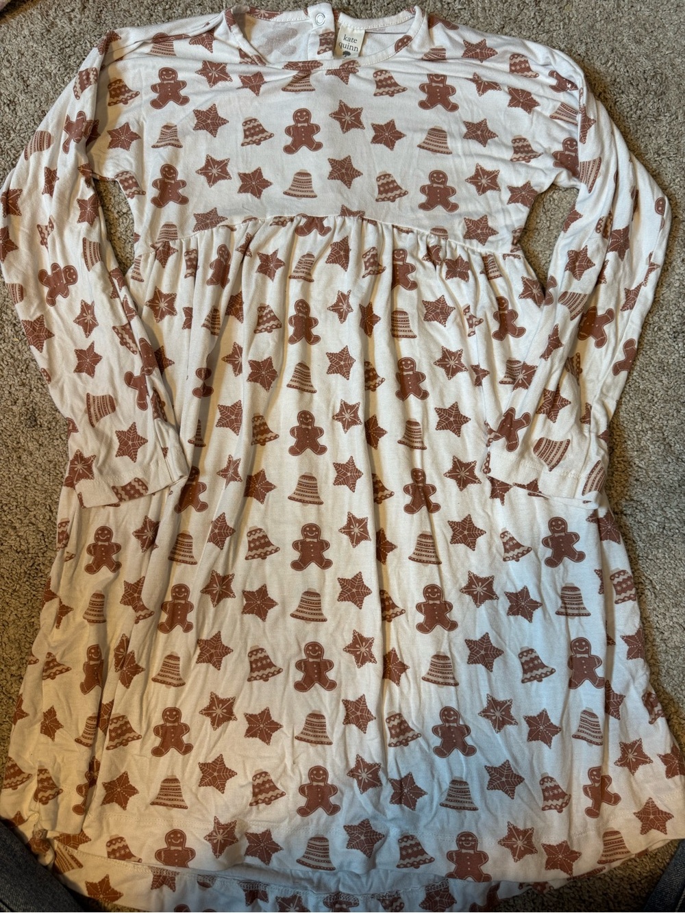 kate quinn bamboo cream dress with gingerbread print